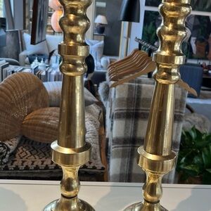 Vintage pair of 19" heavy cast brass alter candles
